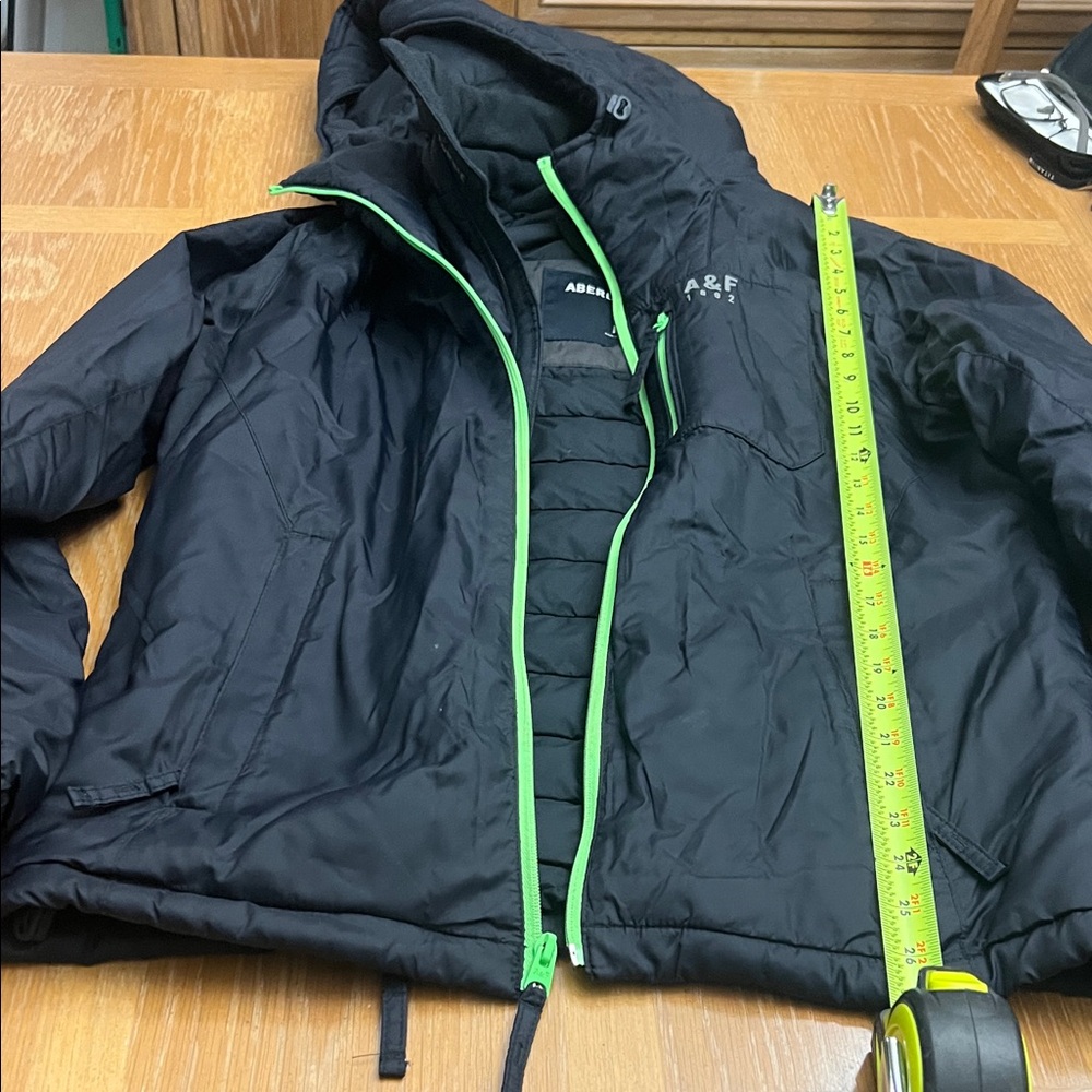 Abercrombie & Fitch Men's Black Jacket with Neon Green Trim